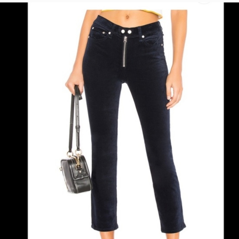 Rag & Bone Dojo Blue Velvet Cropped Ankle High Rise Stretch Pants 31